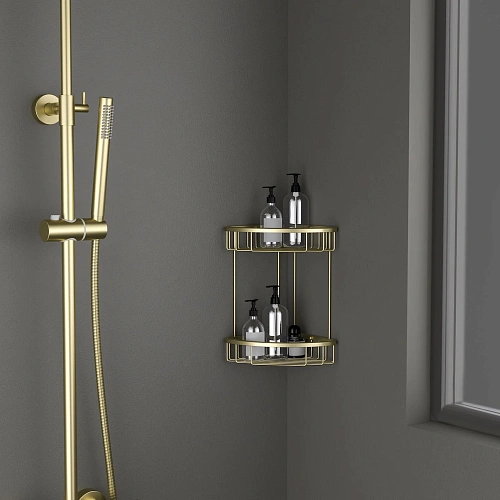 Полка Timo Saona 13082/17 угловая двойная золото матовое Полка Timo Saona 13082/17 угловая двойная золото матовое