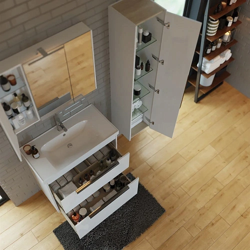 Зеркальный шкаф DREJA PRIME, 90 см, 3 дверцы, 6 стеклянных полок, белый 99.9306 Зеркальный шкаф DREJA PRIME, 90 см, 3 дверцы, 6 стеклянных полок, белый 99.9306