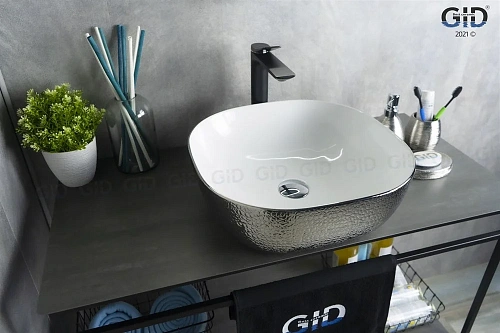 Раковина Gid D1301h021 53302 накладная белая / хром 42,5x42,5x14,5 Раковина Gid D1301h021 53302 накладная белая / хром 42,5x42,5x14,5
