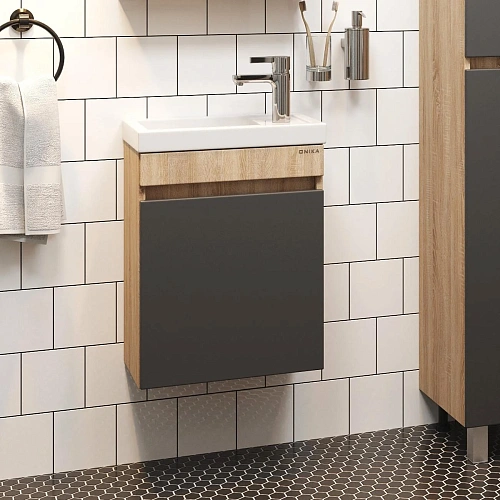 Тумба под раковину Onika Милтон 45 см 104511 подвесная, серая/дуб сонома (дляФостер 45) Тумба под раковину Onika Милтон 45 см 104511 подвесная, серая/дуб сонома (дляФостер 45)