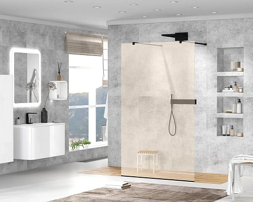 Душевая перегородка CEZARES LIBERTA-L-2-120-BR-NERO 120см стекло тонированное (бронза), профиль черный Душевая перегородка CEZARES LIBERTA-L-2-120-BR-NERO 120см стекло тонированное (бронза), профиль черный