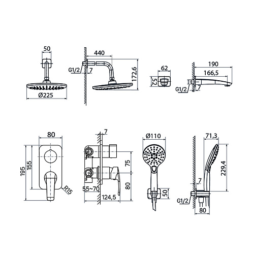 Душевая система IDDIS скрытого монтажа с тропическим душем, ручным душем и изливом, черный матовый, Ray, (RAYBL03i68) Душевая система IDDIS скрытого монтажа с тропическим душем, ручным душем и изливом, черный матовый, Ray, (RAYBL03i68)