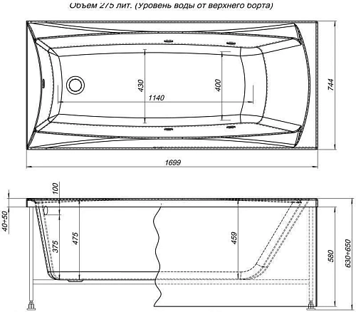 Акриловая ванна Aquanet Cariba 170x75 (с каркасом) 00205350 Акриловая ванна Aquanet Cariba 170x75 (с каркасом) 00205350