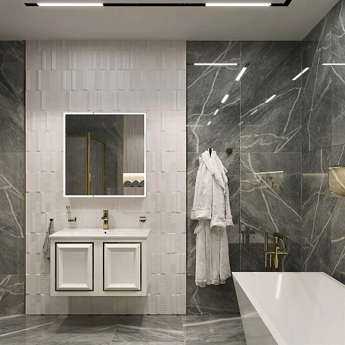 Зеркальный шкаф STWORKI Ольборг МВК079 80, с подсветкой, навесной, белый, прямоугольный, в стиле лоф 541601 Зеркальный шкаф STWORKI Ольборг МВК079 80, с подсветкой, навесной, белый, прямоугольный, в стиле лоф 541601