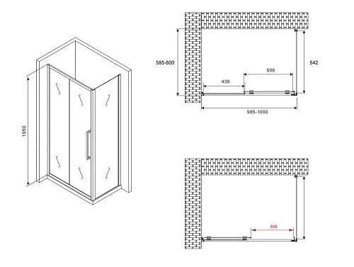 Душевой уголок ABBER Schwarzer Diamant AG30100BH-S60B 100x60 см универсальный, профиль черный, стекло прозрачное Душевой уголок ABBER Schwarzer Diamant AG30100BH-S60B 100x60 см универсальный, профиль черный, стекло прозрачное