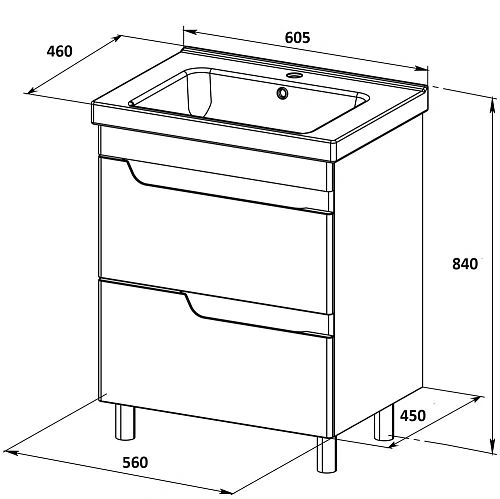 Тумба с раковиной Orange TOPLINE-Milano TM60-02 напольная, белый глянец TM60-02+RA Тумба с раковиной Orange TOPLINE-Milano TM60-02 напольная, белый глянец TM60-02+RA