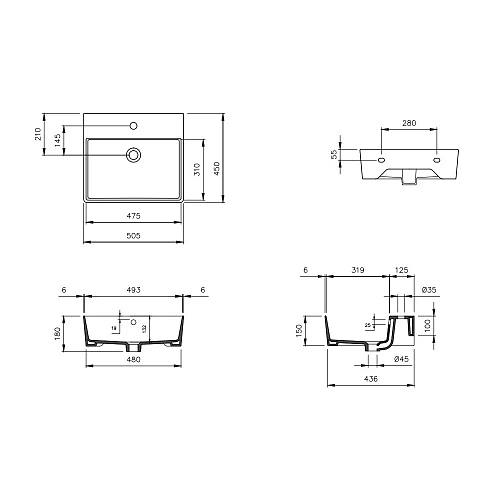 Раковина BERGES Ego, 50х45 см 182002 Раковина BERGES Ego, 50х45 см 182002