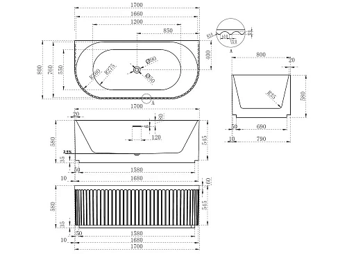 Акриловая ванна ABBER AB9416-1.7 170x80 универсальная, белая Акриловая ванна ABBER AB9416-1.7 170x80 универсальная, белая