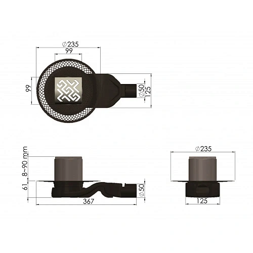Душевой трап BERGES PLATZ Antik 100х100, бронза, S-сифон D50 H60 боковой 094160 Душевой трап BERGES PLATZ Antik 100х100, бронза, S-сифон D50 H60 боковой 094160