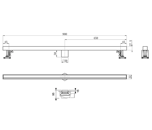Душевой лоток Wonzon & Woghand 90 см, брашированное золото (WW-65409M-BG) Душевой лоток Wonzon & Woghand 90 см, брашированное золото (WW-65409M-BG)