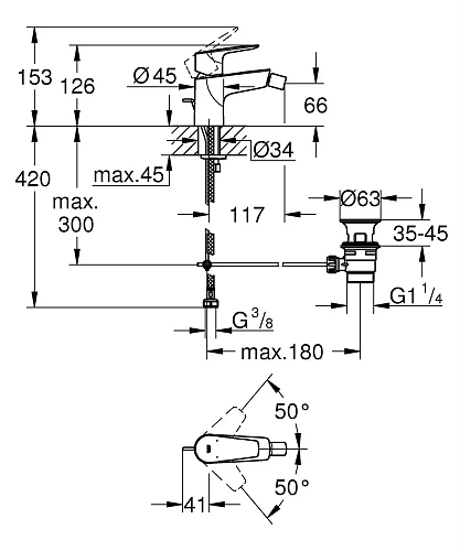 Смеситель для биде Grohe Start Edge, хром (23345001) Смеситель для биде Grohe Start Edge, хром (23345001)