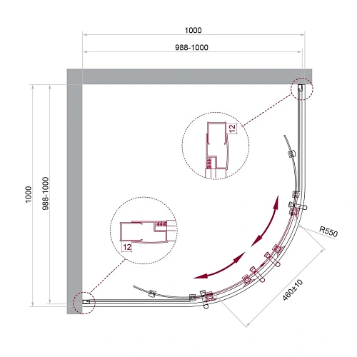 Душевой уголок BelBagno UNO-195-R-2-100-P-Cr 1000x1000 мм Душевой уголок BelBagno UNO-195-R-2-100-P-Cr 1000x1000 мм