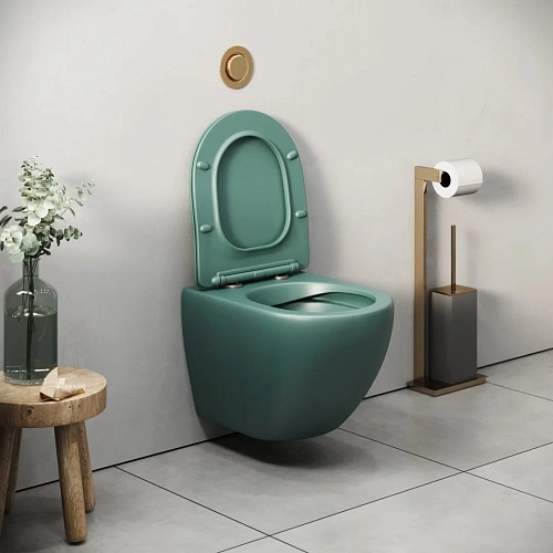 Унитаз подвесной GROSSMAN GR-4455OLMS Color 485x360x375 зеленый матовый безободковый с тонкой крышкой Унитаз подвесной GROSSMAN GR-4455OLMS Color 485x360x375 зеленый матовый безободковый с тонкой крышкой