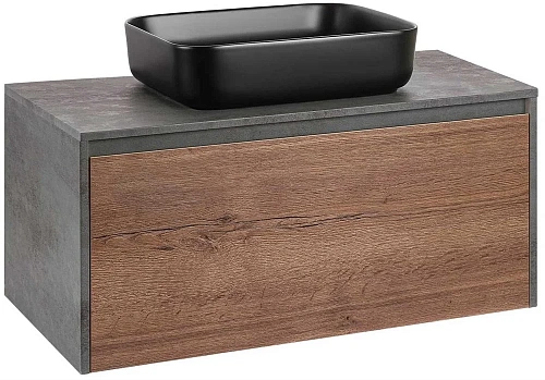 Тумба под раковину Vincea Mesa 1000 подвесная, 1 выкатной/1 скрытый ящик soft close, T.Oak + Beton VMC-2MS100TB Тумба под раковину Vincea Mesa 1000 подвесная, 1 выкатной/1 скрытый ящик soft close, T.Oak + Beton VMC-2MS100TB