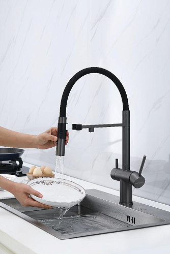 Смеситель для кухни Paulmark Gravity вороненая сталь Gr213888-GM Смеситель для кухни Paulmark Gravity вороненая сталь Gr213888-GM