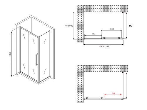 Душевой уголок ABBER Schwarzer Diamant AG30130BH-S50B 130x50 см универсальный, профиль черный, стекло прозрачное Душевой уголок ABBER Schwarzer Diamant AG30130BH-S50B 130x50 см универсальный, профиль черный, стекло прозрачное