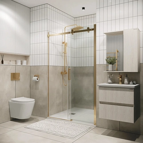 Душевая дверь GROSSMAN Classic 100.K33.04.100.32.00 (100x195) золото сатин, стекло прозрачное Душевая дверь GROSSMAN Classic 100.K33.04.100.32.00 (100x195) золото сатин, стекло прозрачное