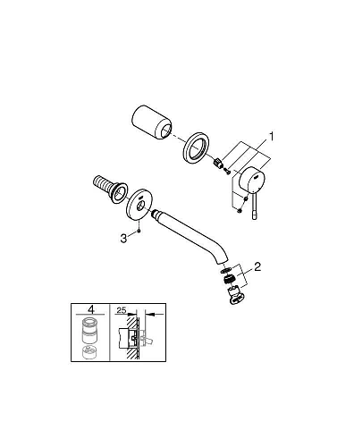 Смеситель для раковины GROHE Essence+ на 2 отверстия (вынос 183 мм), хром (19408001) внешняя часть Смеситель для раковины GROHE Essence+ на 2 отверстия (вынос 183 мм), хром (19408001) внешняя часть