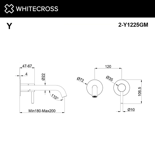 Смеситель для раковины WHITECROSS 2-Y1225GM скрытого монтажа, внешняя часть, оружейная сталь Смеситель для раковины WHITECROSS 2-Y1225GM скрытого монтажа, внешняя часть, оружейная сталь