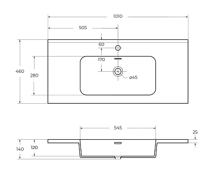 Раковина CEZARES 50170 Bianco 1010x460 искусственный камень Раковина CEZARES 50170 Bianco 1010x460 искусственный камень