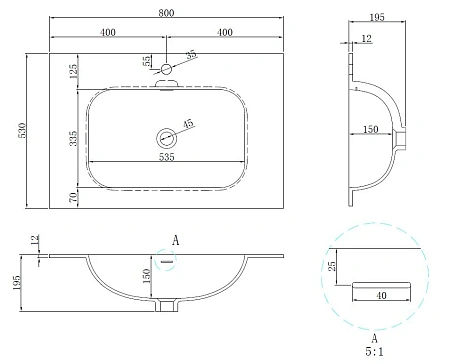Раковина Vincea Elise VCB-4EL800MW, Corian белый матовый Раковина Vincea Elise VCB-4EL800MW, Corian белый матовый