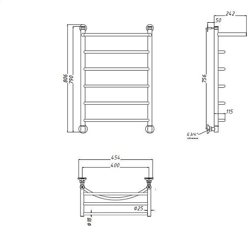 Полотенцесушитель водяной Aquanet Romeo 800x400, с верхней полкой 00234562 Полотенцесушитель водяной Aquanet Romeo 800x400, с верхней полкой 00234562