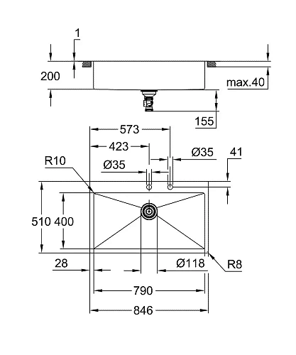 Кухонная мойка GROHE K800, нержавеющая сталь (31584SD1) Кухонная мойка GROHE K800, нержавеющая сталь (31584SD1)