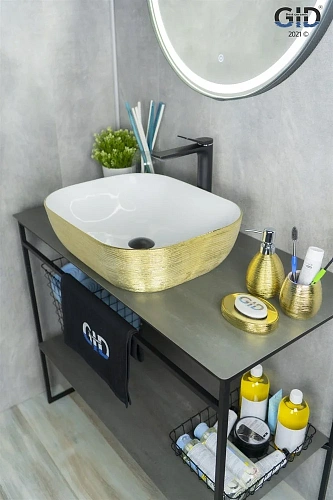 Раковина Gid D1302h130 53325 накладная белая / золото 50x40x14 Раковина Gid D1302h130 53325 накладная белая / золото 50x40x14