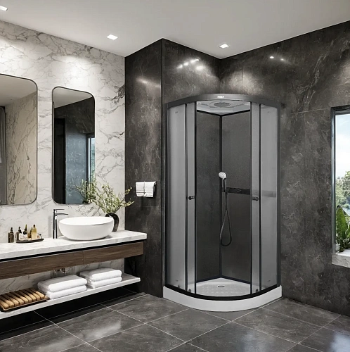 Душевая кабина Parly F811B 800x800 профиль черный матовый, стекло матовое (жемчужное) Душевая кабина Parly F811B 800x800 профиль черный матовый, стекло матовое (жемчужное)