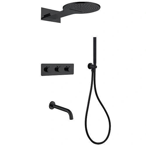 Душевая система ABBER Wasser Kreis AF8150B скрытого монтажа с изливом, термостат, черная матовая Душевая система ABBER Wasser Kreis AF8150B скрытого монтажа с изливом, термостат, черная матовая