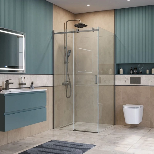 Душевой уголок BelBagno SOFT_CLOSE-2-A-1-100-C-GM 100x100 см, профиль оружейная сталь, стекло прозрачное Душевой уголок BelBagno SOFT_CLOSE-2-A-1-100-C-GM 100x100 см, профиль оружейная сталь, стекло прозрачное