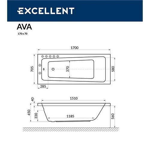 Акриловая ванна EXCELLENT Ava 170x70 RELAX бронза WAEX.AVA17.RELAX.BR Акриловая ванна EXCELLENT Ava 170x70 RELAX бронза WAEX.AVA17.RELAX.BR