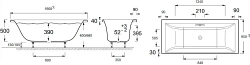 Акриловая ванна Jacob Delafon Evok 190x90 E60270-00 Акриловая ванна Jacob Delafon Evok 190x90 E60270-00