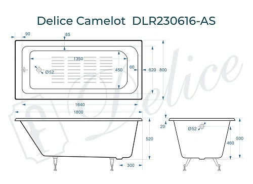 Ванна чугунная Delice Camelot 1800х800 с антискользящим покрытием DLR230616-AS Ванна чугунная Delice Camelot 1800х800 с антискользящим покрытием DLR230616-AS