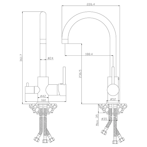 Смеситель для кухни Rossinka Z35-28 с подключением к фильтру с питьевой водой Смеситель для кухни Rossinka Z35-28 с подключением к фильтру с питьевой водой
