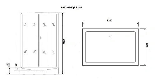 Душевая кабина Niagara Premium NG-6912-01GQR BLACK (1200х800х2100) низкий поддон (16 см) стекло тонированное 69120134GQRBLACK Душевая кабина Niagara Premium NG-6912-01GQR BLACK (1200х800х2100) низкий поддон (16 см) стекло тонированное 69120134GQRBLACK