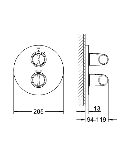 Смеситель для душа GROHE Veris, хром (19369000) внешняя часть термостата Смеситель для душа GROHE Veris, хром (19369000) внешняя часть термостата