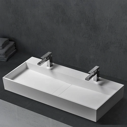 Раковина ABBER Stein AS2642 накладная, двойная, белая матовая Раковина ABBER Stein AS2642 накладная, двойная, белая матовая