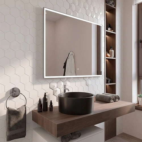 Зеркало STWORKI Ольборг 100 с подсветкой, сенсор на зеркале, прямоугольное, настенное, серое 507904 Зеркало STWORKI Ольборг 100 с подсветкой, сенсор на зеркале, прямоугольное, настенное, серое 507904