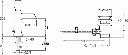 Смеситель для раковины Jacob Delafon Toobi E8959-CP с донным клапаном Смеситель для раковины Jacob Delafon Toobi E8959-CP с донным клапаном