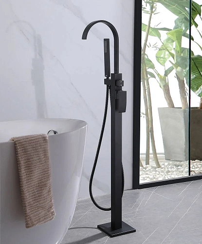 Смеситель для ванны ABBER Wasserfall AF8615B напольный, черный матовый Смеситель для ванны ABBER Wasserfall AF8615B напольный, черный матовый