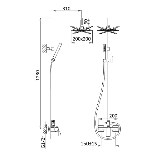 Душевая система CEZARES PORTA-CD-SR с ручным и верхним душем, из нержавеющей стали, sunrise Душевая система CEZARES PORTA-CD-SR с ручным и верхним душем, из нержавеющей стали, sunrise