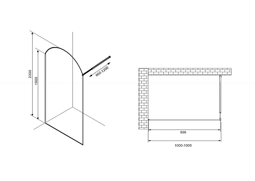 Душевая перегородка ABBER Immer Offen AG64100BN 100 см универсальная, профиль черный, стекло прозрачное Душевая перегородка ABBER Immer Offen AG64100BN 100 см универсальная, профиль черный, стекло прозрачное
