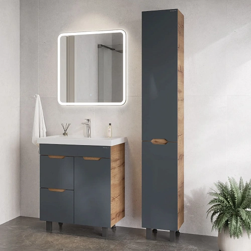 Тумба под раковину Onika Айленд 70 см 107069 напольная, графит/дуб крафт золотой, с корзиной (для Фостер 70) Тумба под раковину Onika Айленд 70 см 107069 напольная, графит/дуб крафт золотой, с корзиной (для Фостер 70)