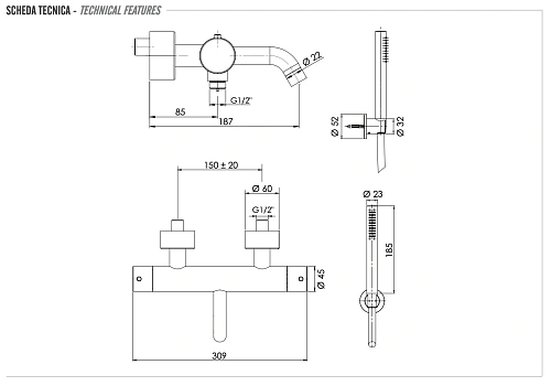 Смеситель для ванны Remer X Style INOX SSXT02 термостатический, нержавеющая сталь Смеситель для ванны Remer X Style INOX SSXT02 термостатический, нержавеющая сталь