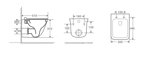 Унитаз подвесной GROSSMAN GR-4413S 510x355x370 безободковый с тонкой крышкой Унитаз подвесной GROSSMAN GR-4413S 510x355x370 безободковый с тонкой крышкой
