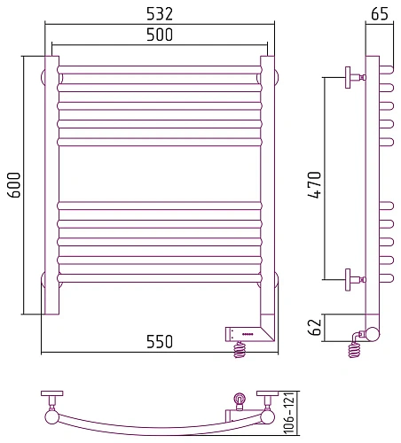 Полотенцесушитель электрический Сунержа Богема 2.0 выгнутая 600х500 МЭМ правый 00-5203-6050 Без покр Полотенцесушитель электрический Сунержа Богема 2.0 выгнутая 600х500 МЭМ правый 00-5203-6050 Без покр