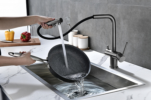 Смеситель для кухни Paulmark SERPENTINE вороненая сталь Se213222-GM Смеситель для кухни Paulmark SERPENTINE вороненая сталь Se213222-GM