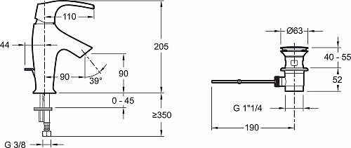 Смеситель для раковины Jacob Delafon Symbol E72680-CP с донным клапаном Смеситель для раковины Jacob Delafon Symbol E72680-CP с донным клапаном