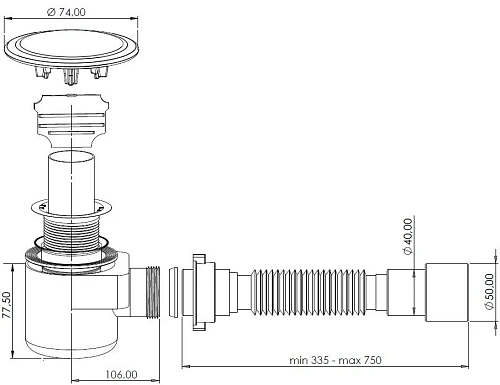 Сифон для поддона Aquanet d40/50 00312689 Сифон для поддона Aquanet d40/50 00312689